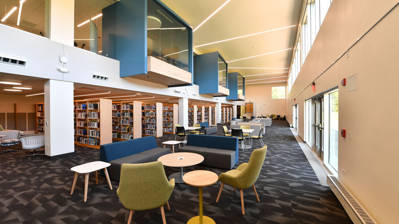 Photo of the newly renovated library from the back-wall.